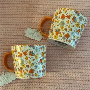 Set of 2 Madison 10 Strawberry Street Mushroom print mugs new! 18oz ceramic